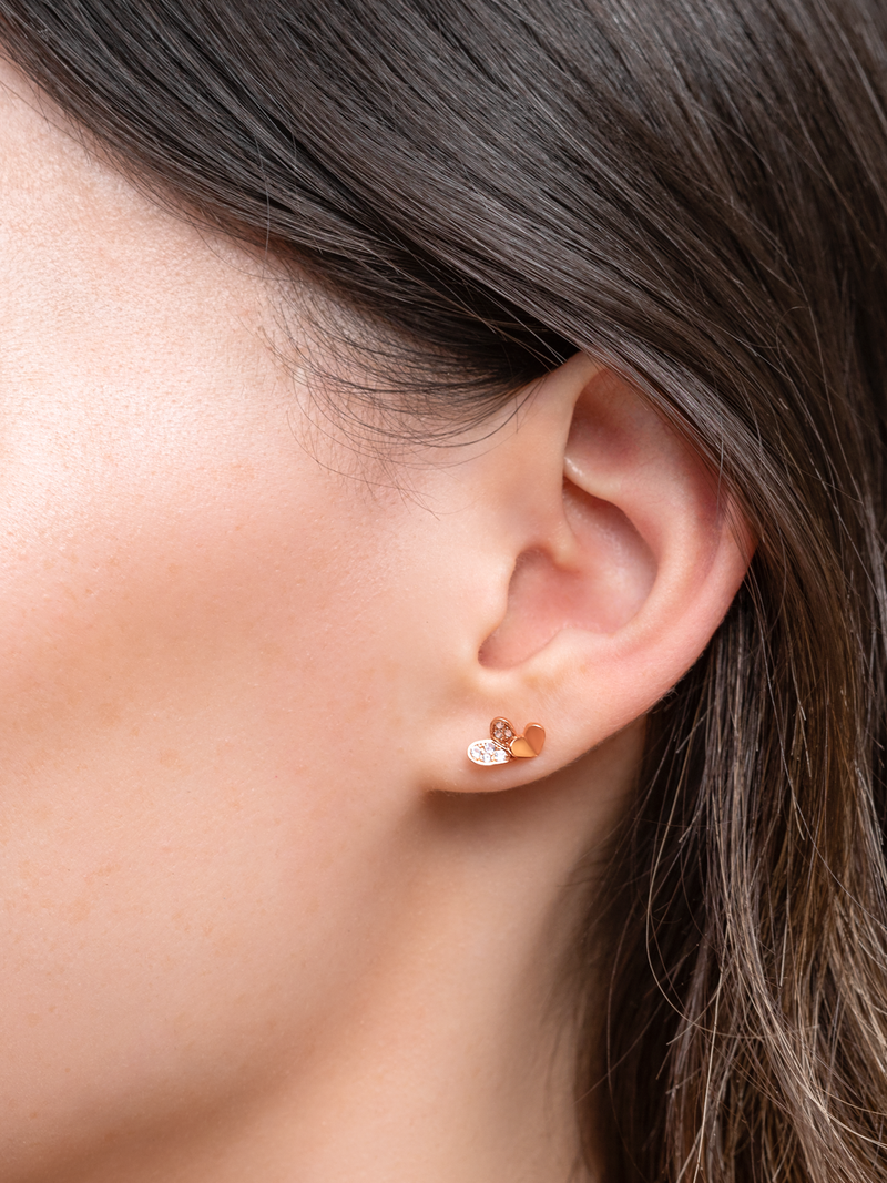 Dainty Folded Heart Duo Rose Gold Stud Earrings Charmed Aroma