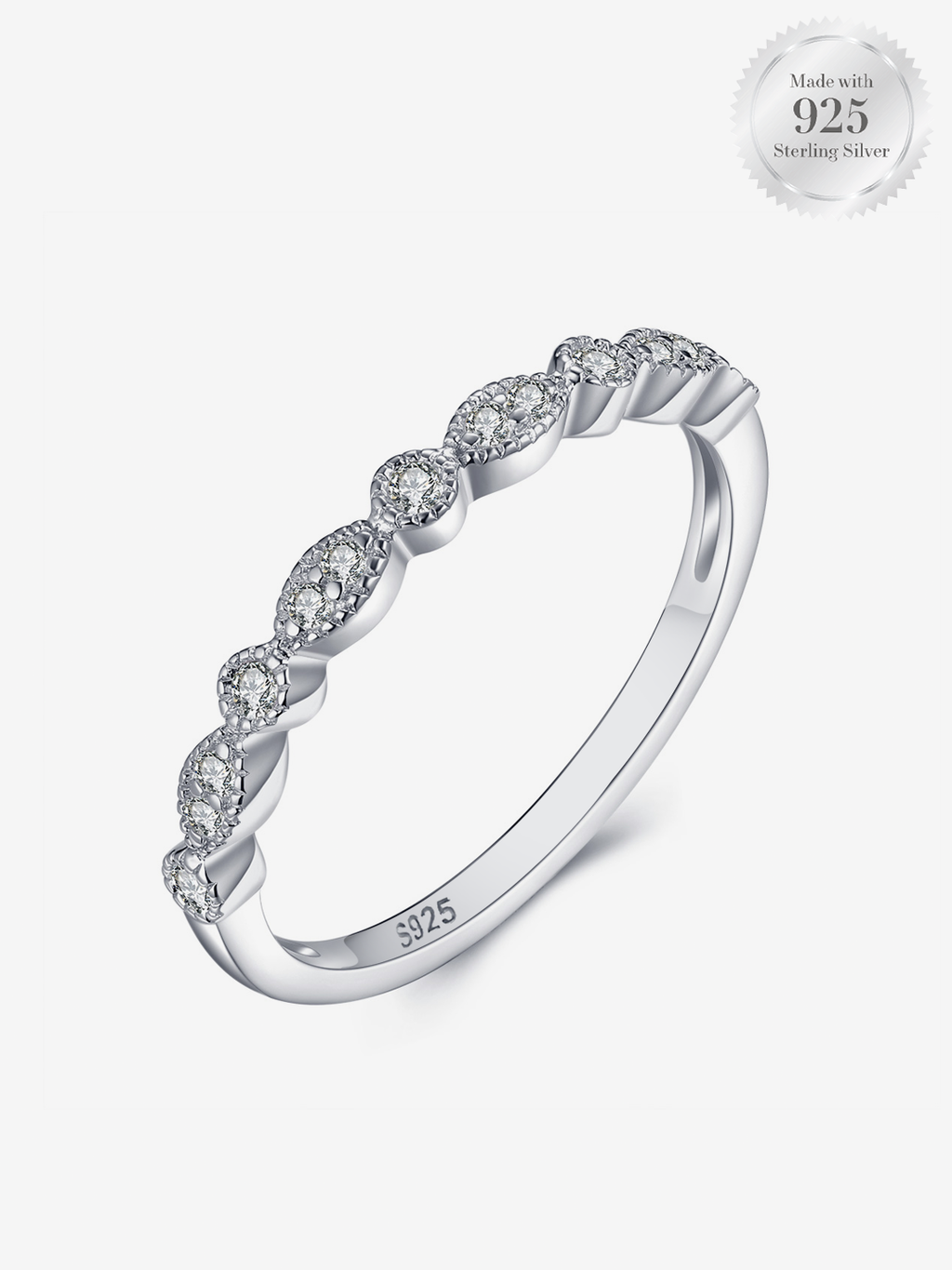 Elsa Vintage-Style Stackable Ring Band in Sterling Silver