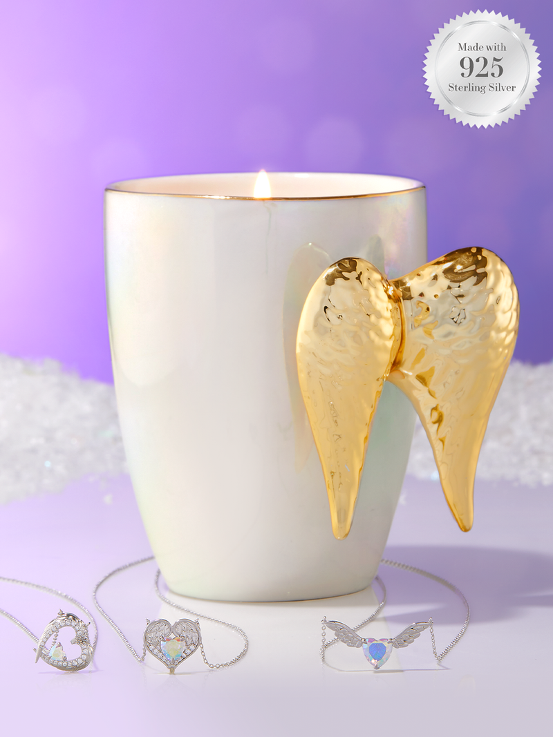 Snow Angels Mug Candle - 925 Sterling Silver Angel Wing Necklace Collection