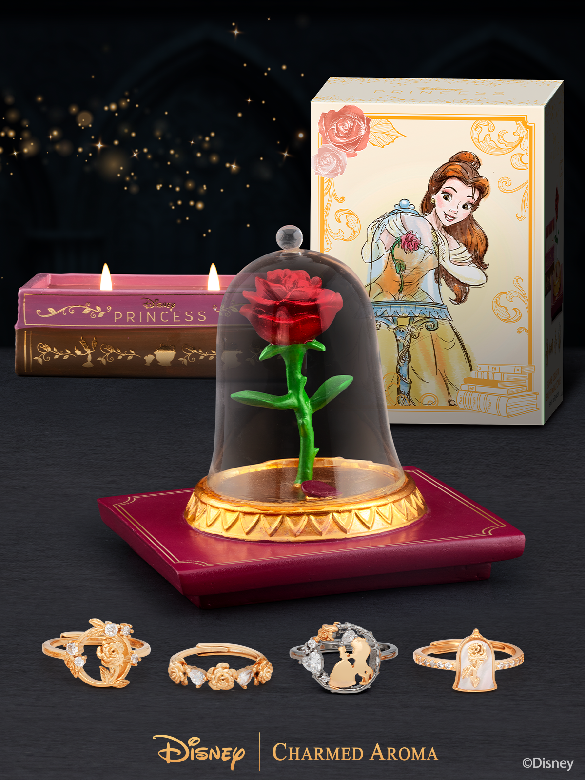 Disney® Beauty & The Beast Enchanted Rose Light Up Candle and Jewelry Tray - Ring Collection