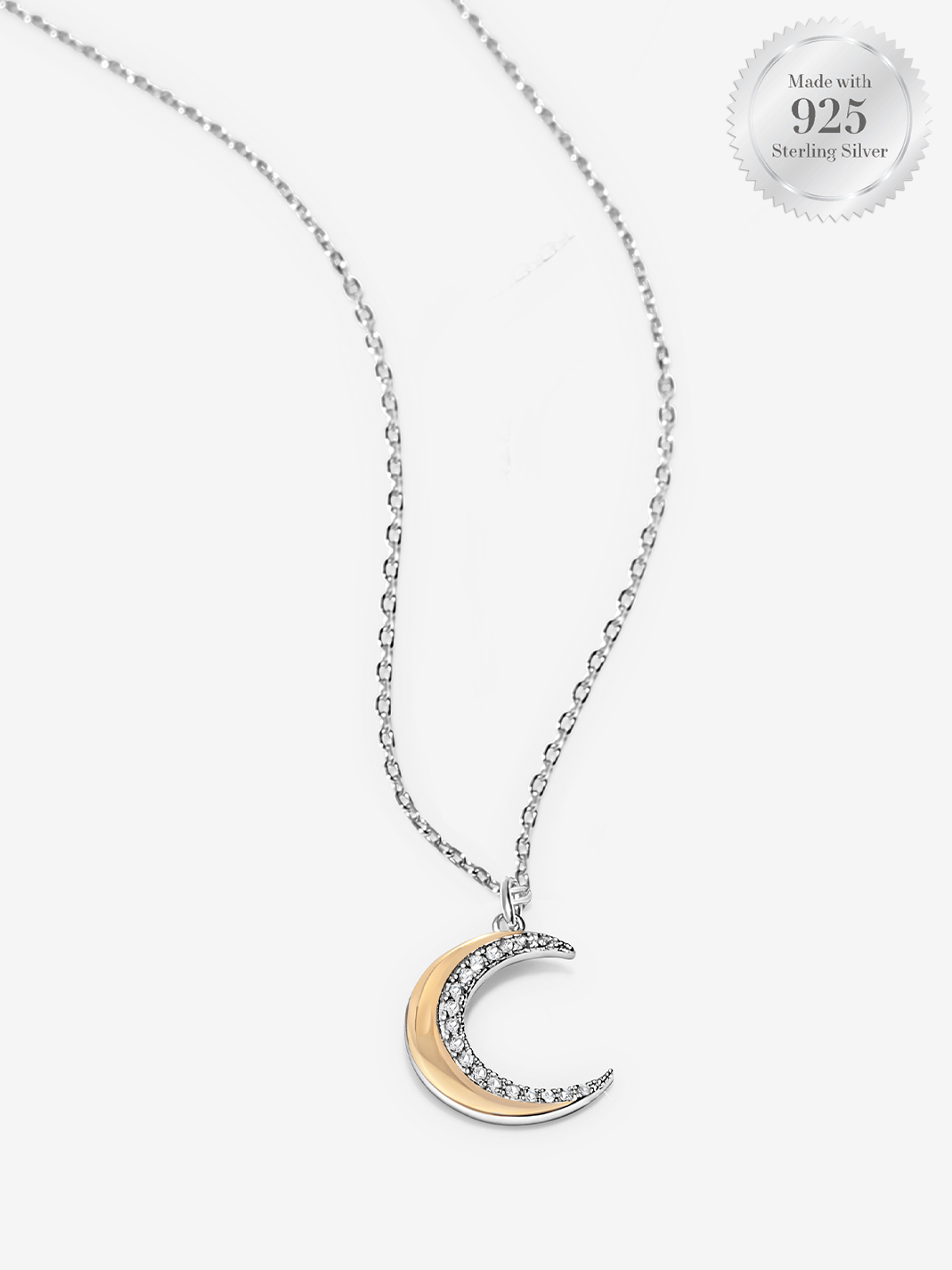 Crescent Moon Two Tone Necklace