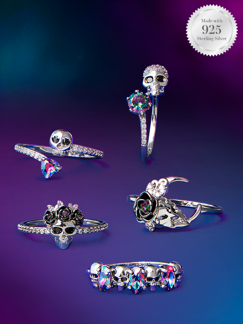 Enchanted Berry Skull Candle - 925 Sterling Silver Rainbow Topaz Skull Ring Collection