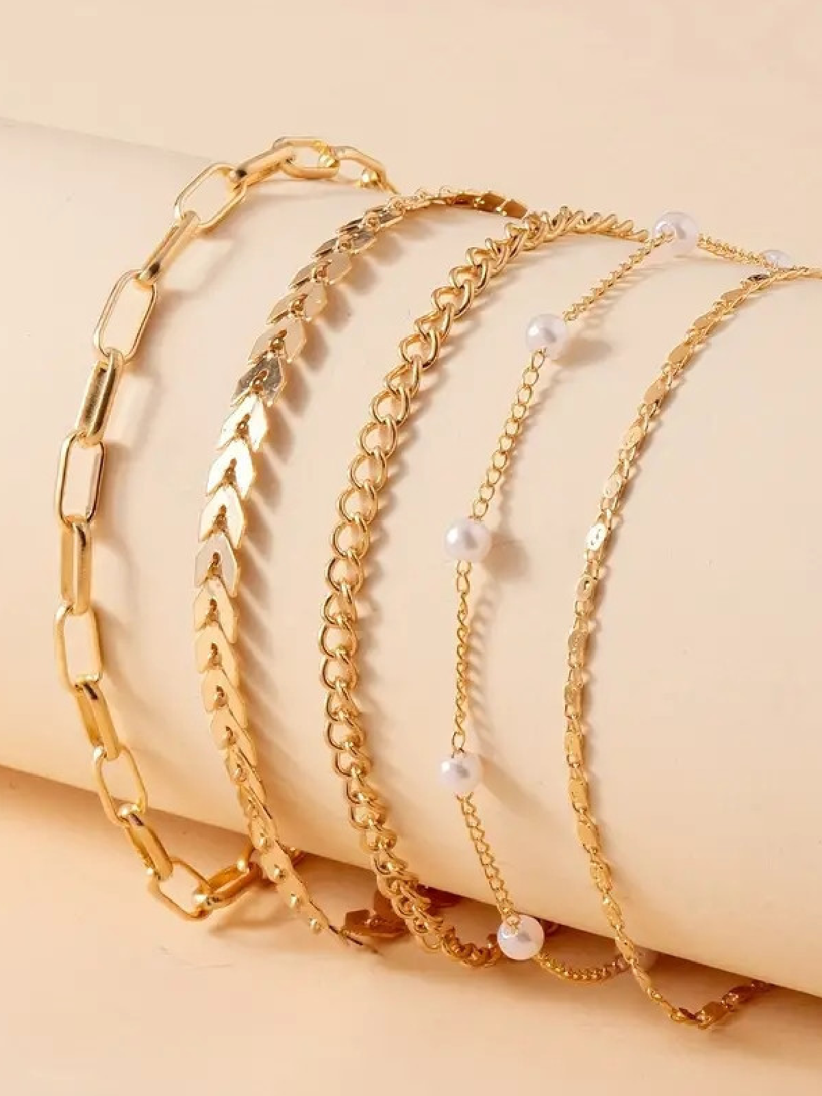 5-Piece Pearl Anklet Set