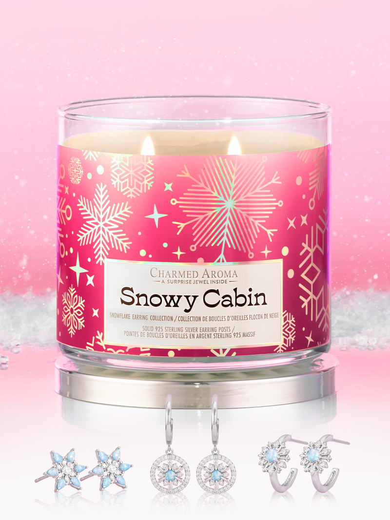 Snowy Cabin Candle - Snowflake Earring Collection