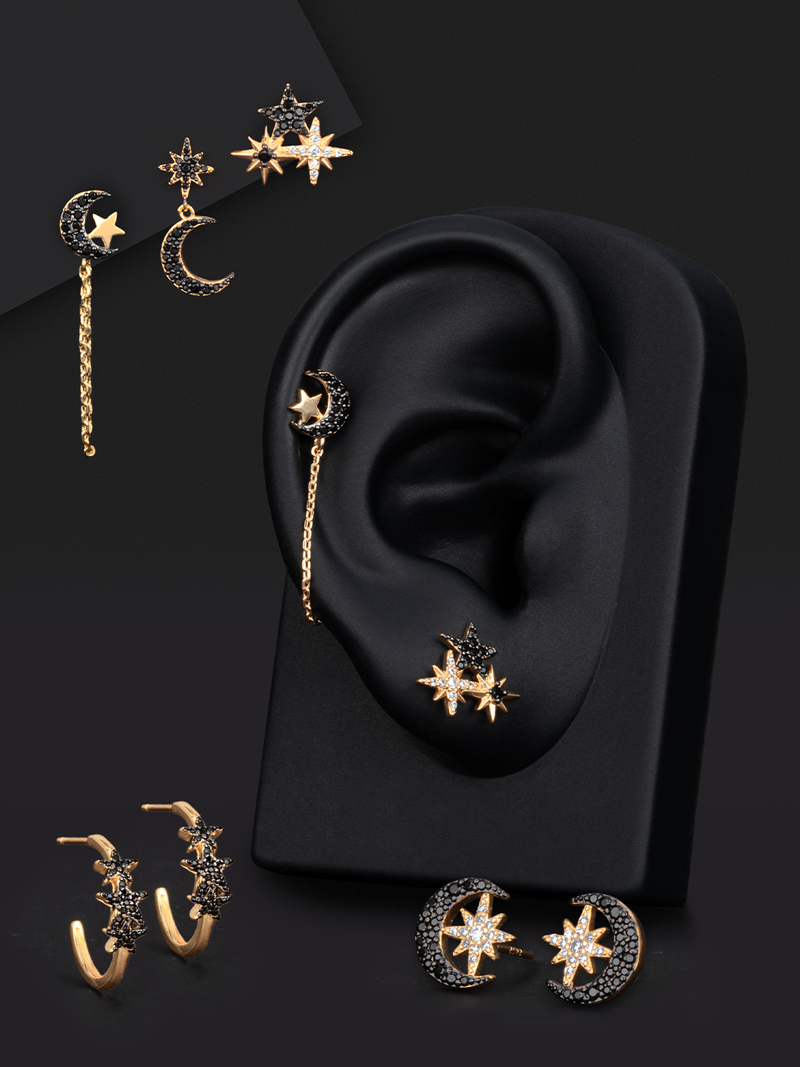 Moonlight Candle - Black & Gold Celestial Earring Collection