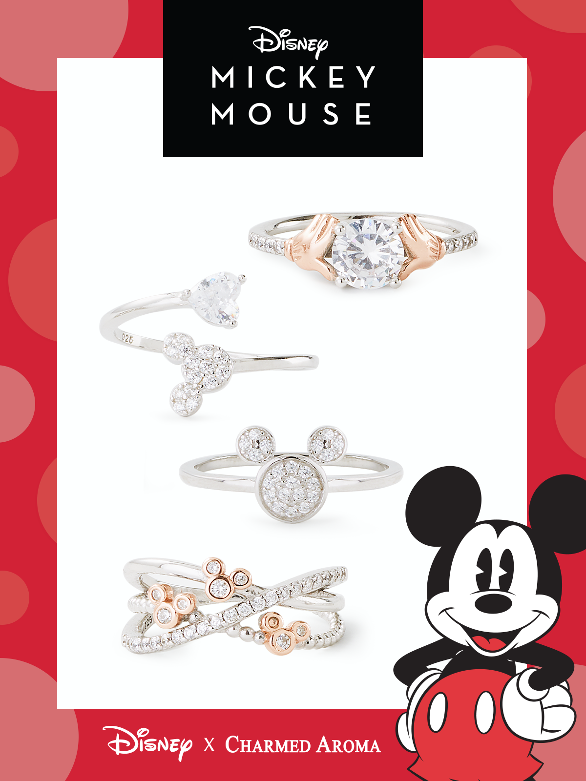 Disney Mickey Mouse Candle - 925 Sterling Silver Ring Collection