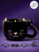 Meow! Black Cat Mug Candle - 925 Sterling Silver Black Cat Ring Collection