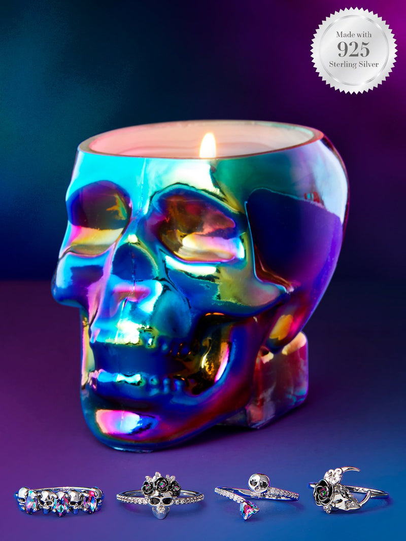 Enchanted Berry Skull Candle - 925 Sterling Silver Rainbow Topaz Skull Ring Collection