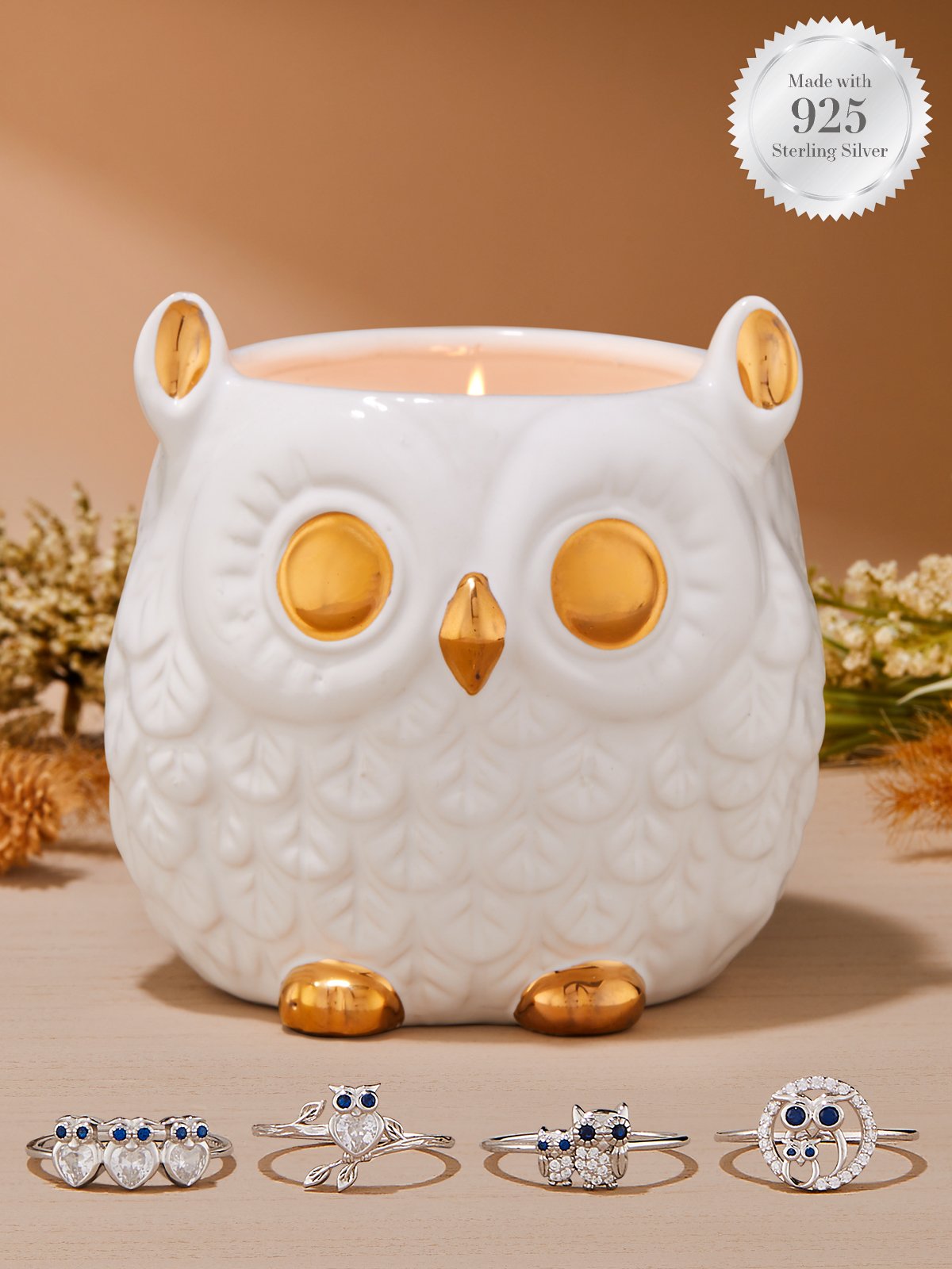 Owl Candle - 925 Sterling Silver Ring Collection