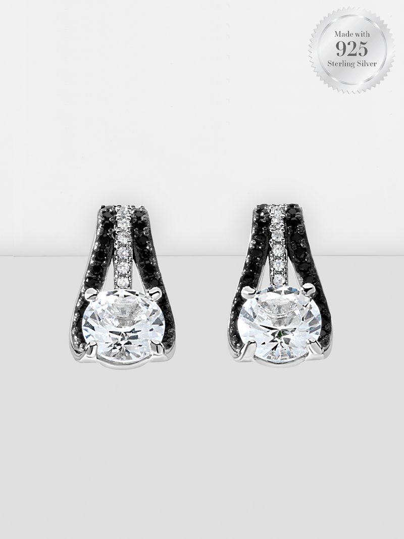 Solitaire Round Black & White Stud Earrings