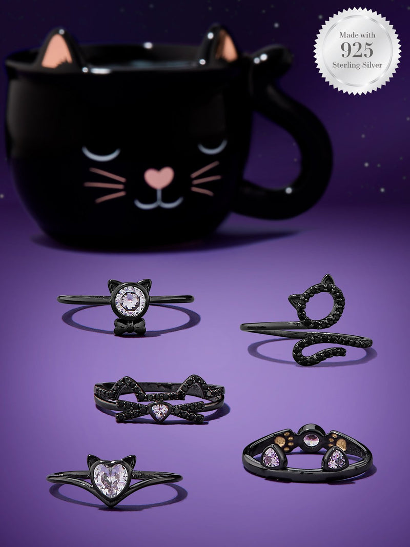 Meow! Black Cat Mug Candle - 925 Sterling Silver Black Cat Ring Collection