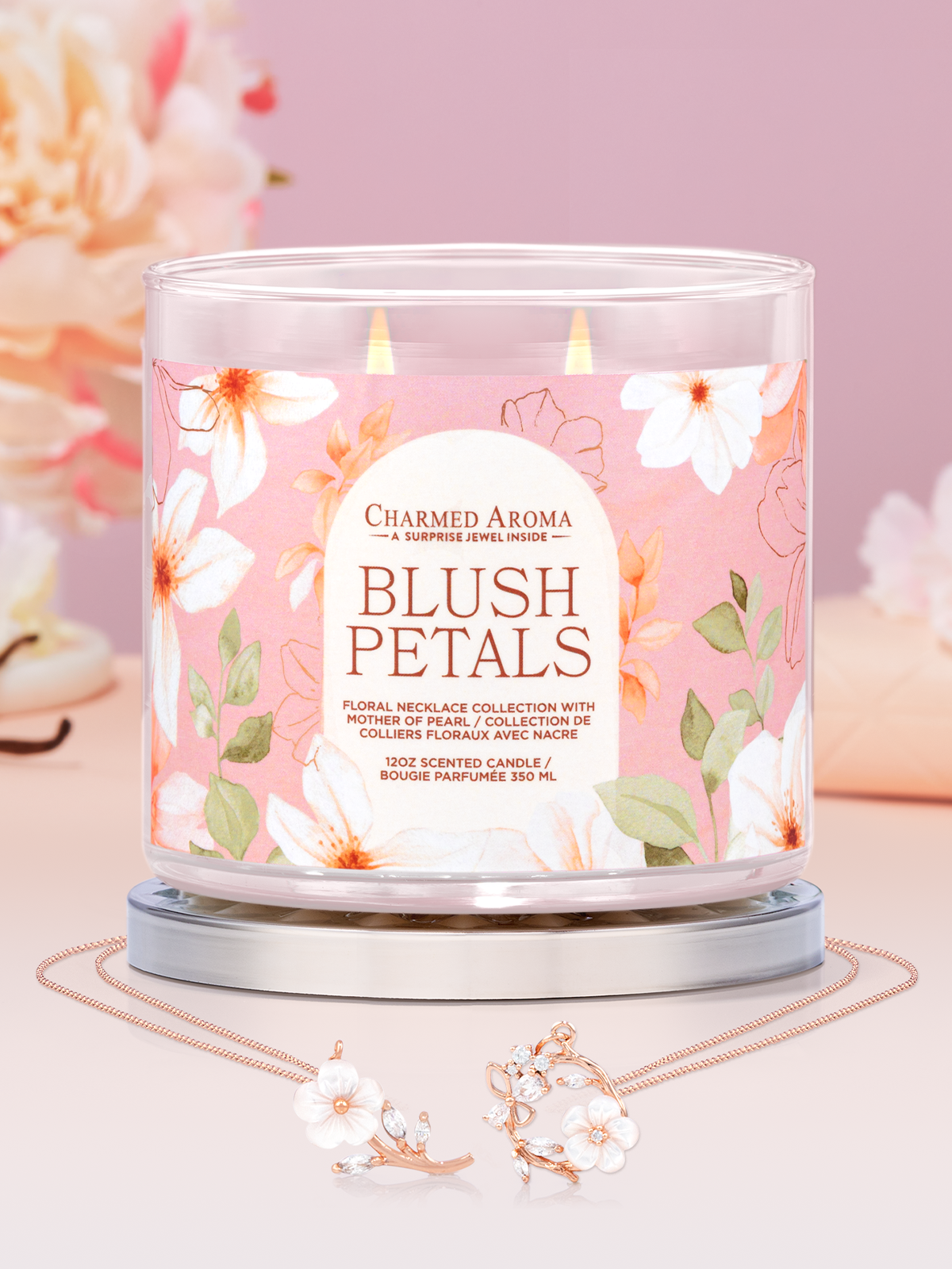 Blush Petals Candle - Mother-of-Pearl Floral Necklace