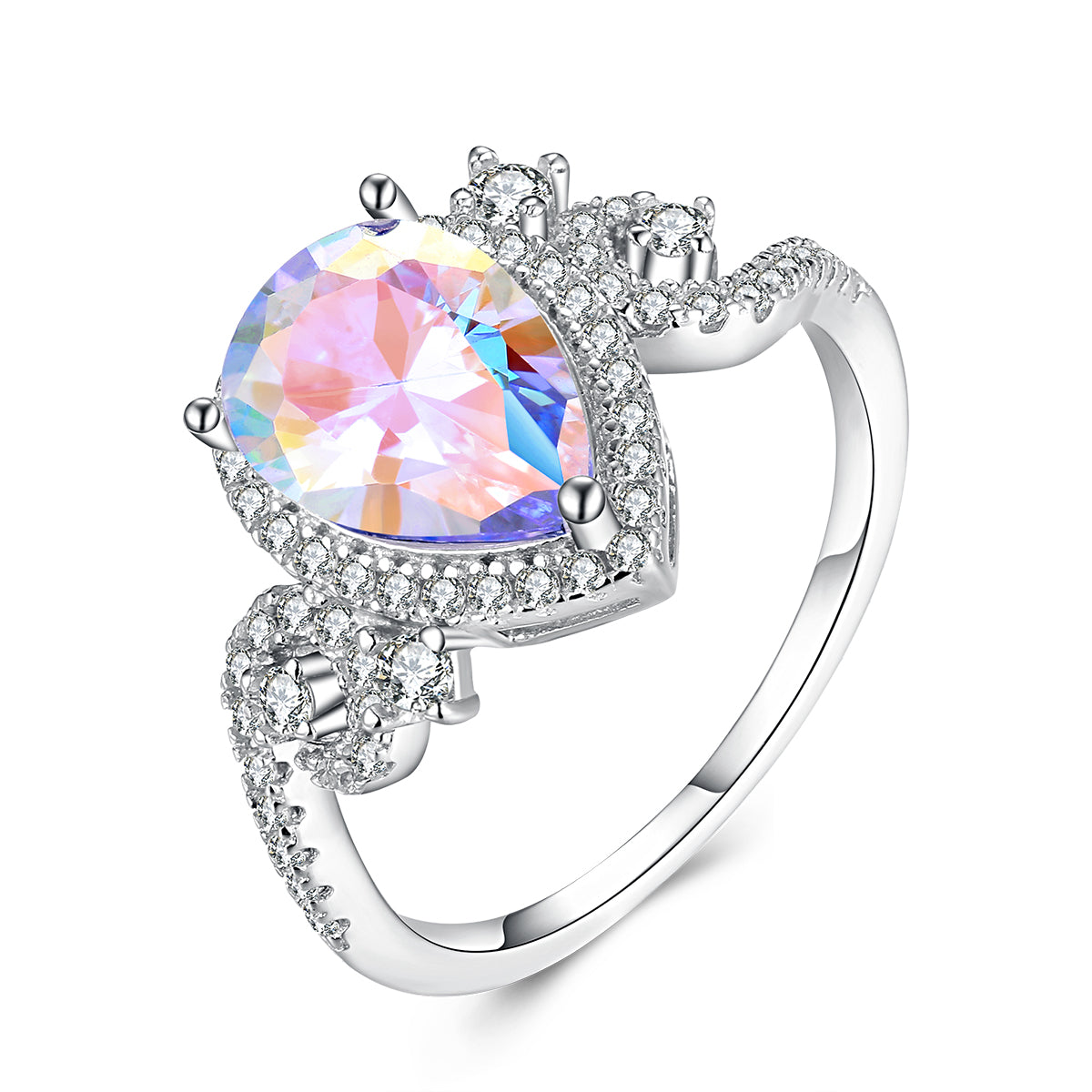 Sophia Aurora Borealis Halo Pear-Cut Ring Sterling Silver