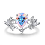 Femme Aurora Borealis Princess Crown Tiara Pear-Cut Ring in Sterling Silver