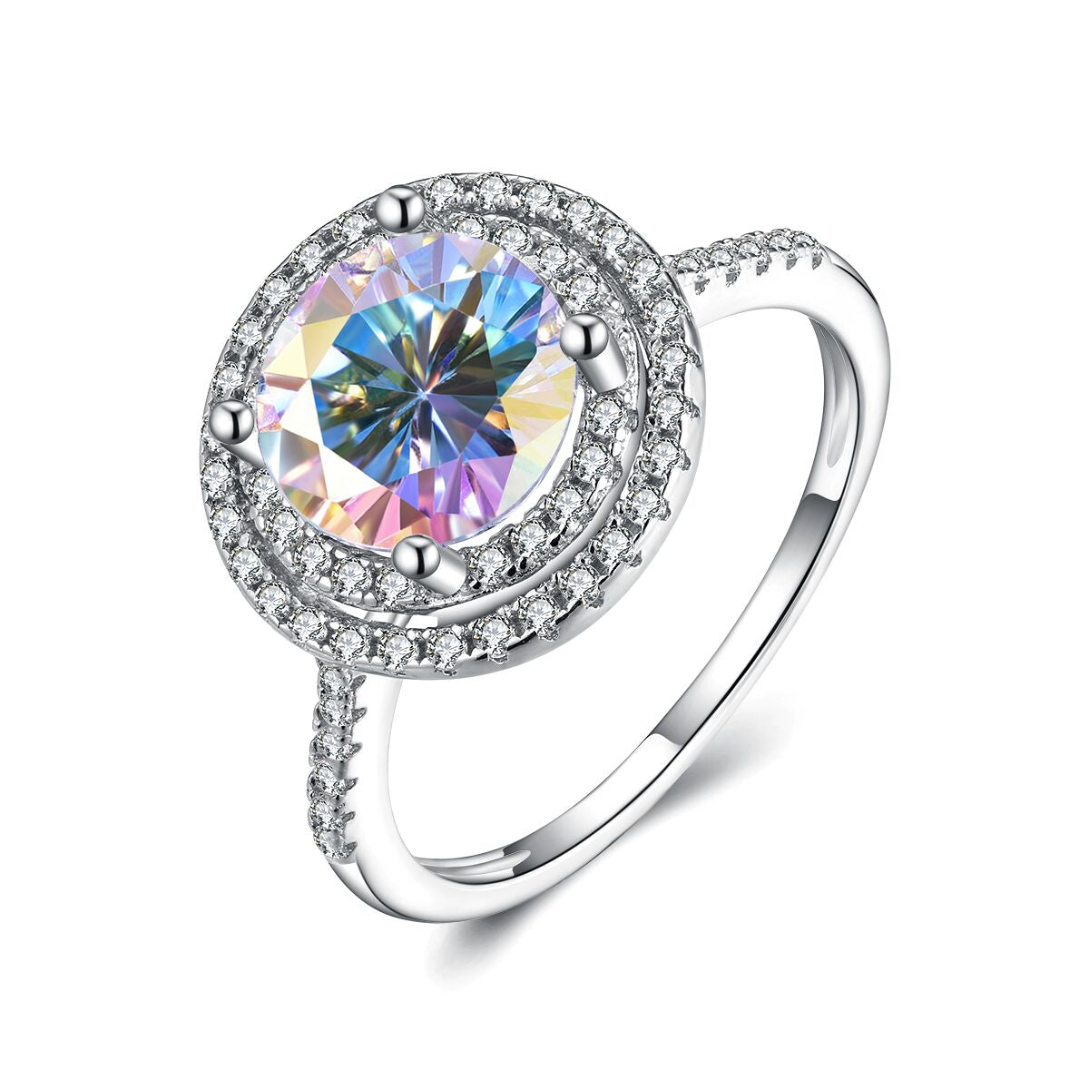 Everlast Aurora Borealis Double Halo Round-Cut Ring Sterling Silver