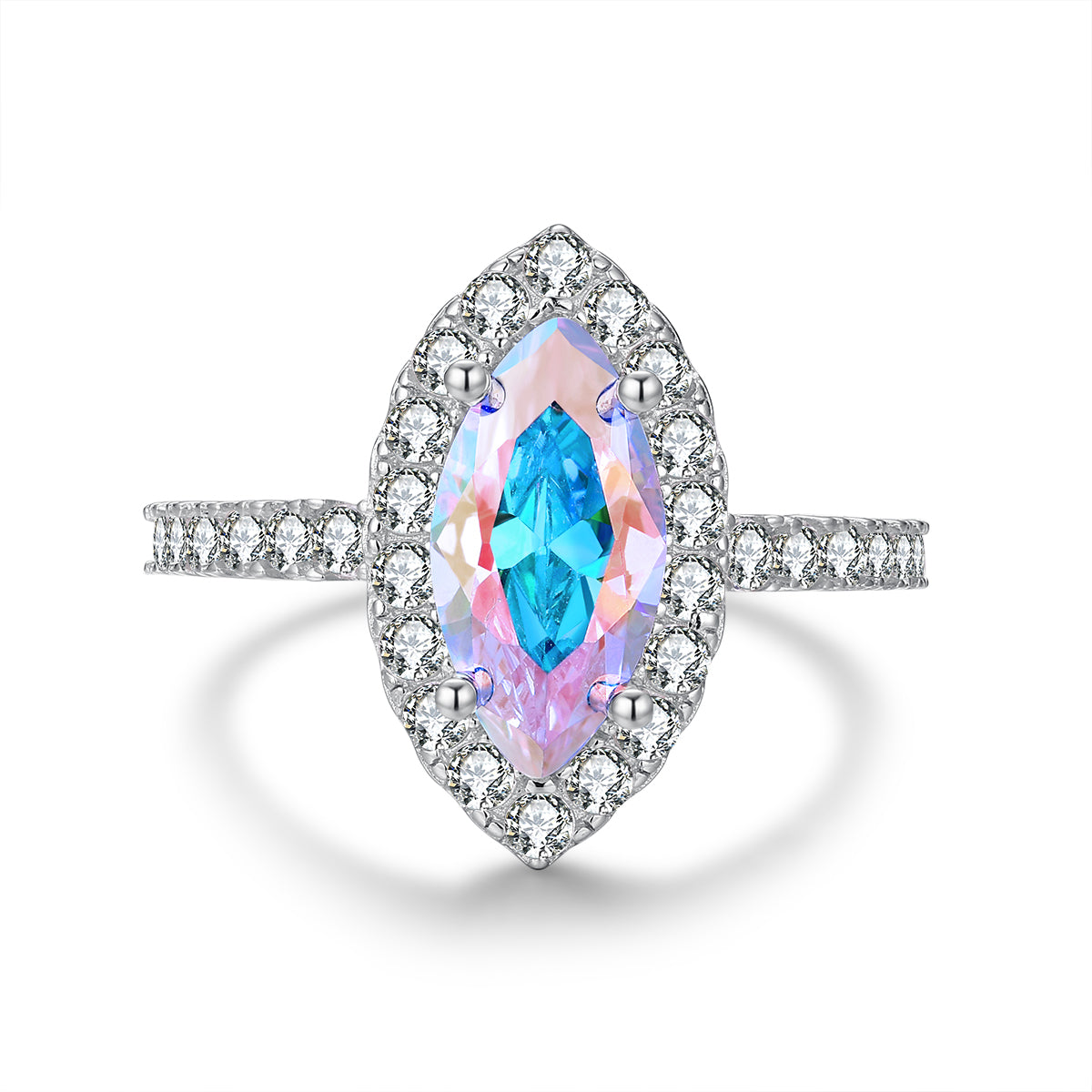 Iris Aurora Borealis Halo Marquise-Cut Ring Sterling Silver