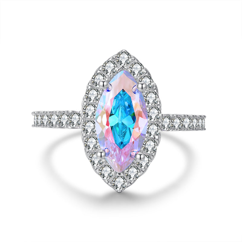 Iris Aurora Borealis Halo Marquise-Cut Ring in Sterling Silver