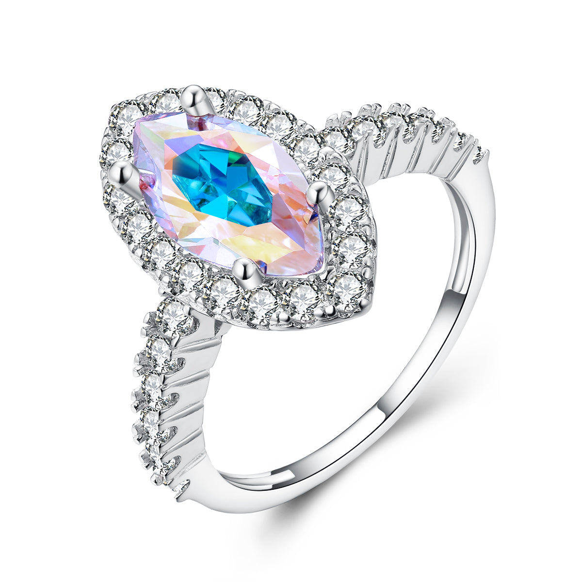 Iris Aurora Borealis Halo Marquise-Cut Ring Sterling Silver