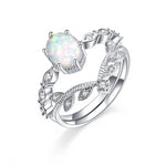 Adorn Opal Oval-Cut Two- Piece Stackable Ring Set in Sterling Silver