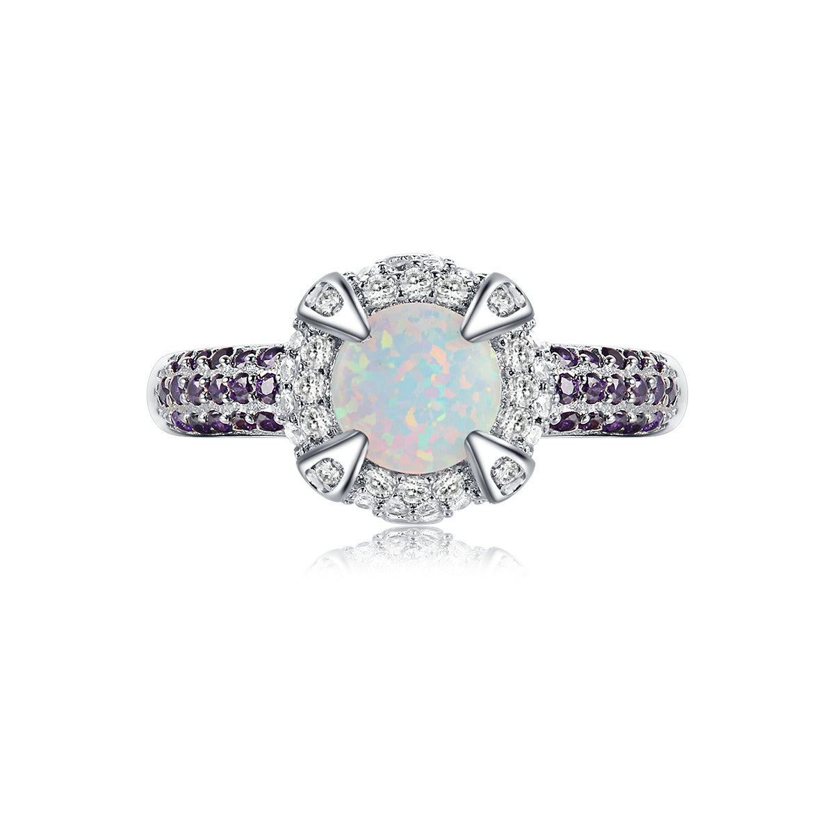 "Aglow" Opal Halo Round-Cut Ring Sterling Silver