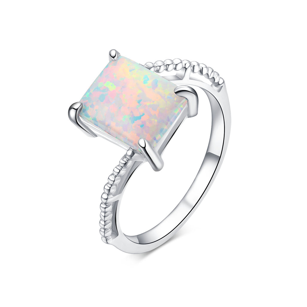 Pure Opal Emerald-Cut Ring in Sterling Silver