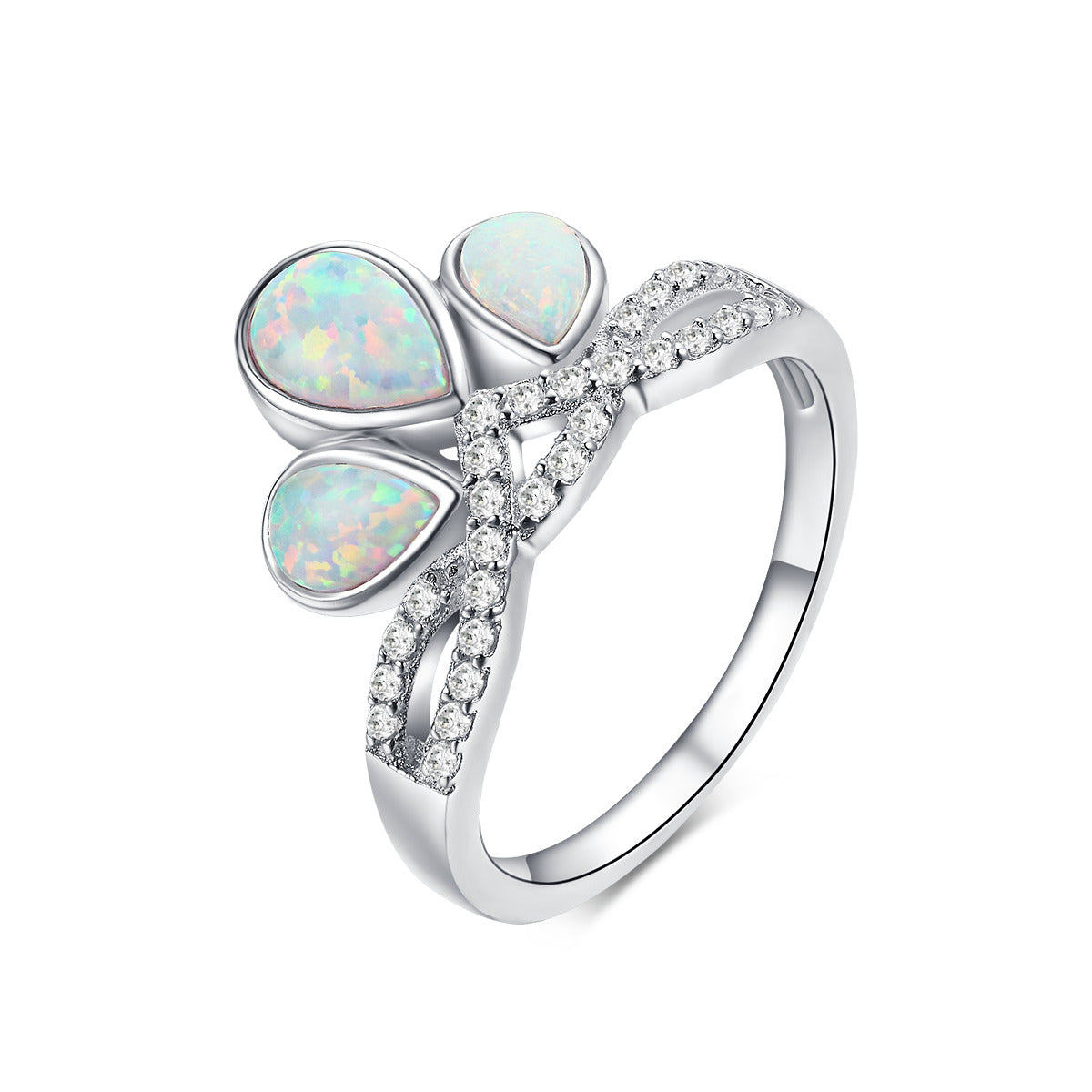 Trifecta Opal Three Stone Pear-Cut Ring Sterling Silver