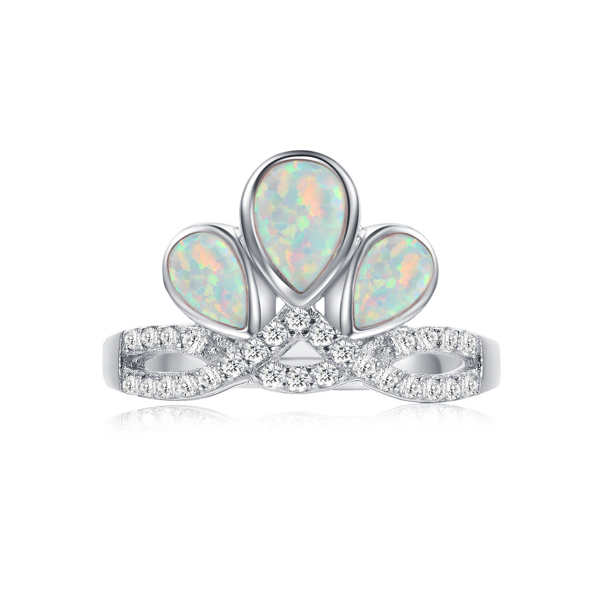 "Trifecta" Opal Three Stone Pear-Cut Ring Sterling Silver