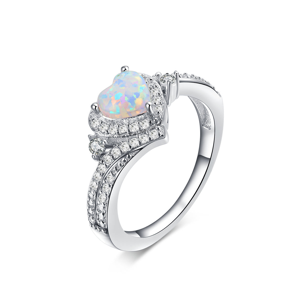 Amour Opal Halo Heart-Cut Ring Sterling Silver