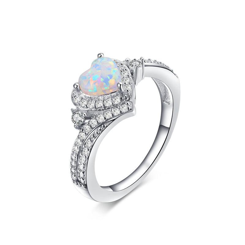 Amour Opal Halo Heart-Cut Ring in Sterling Silver