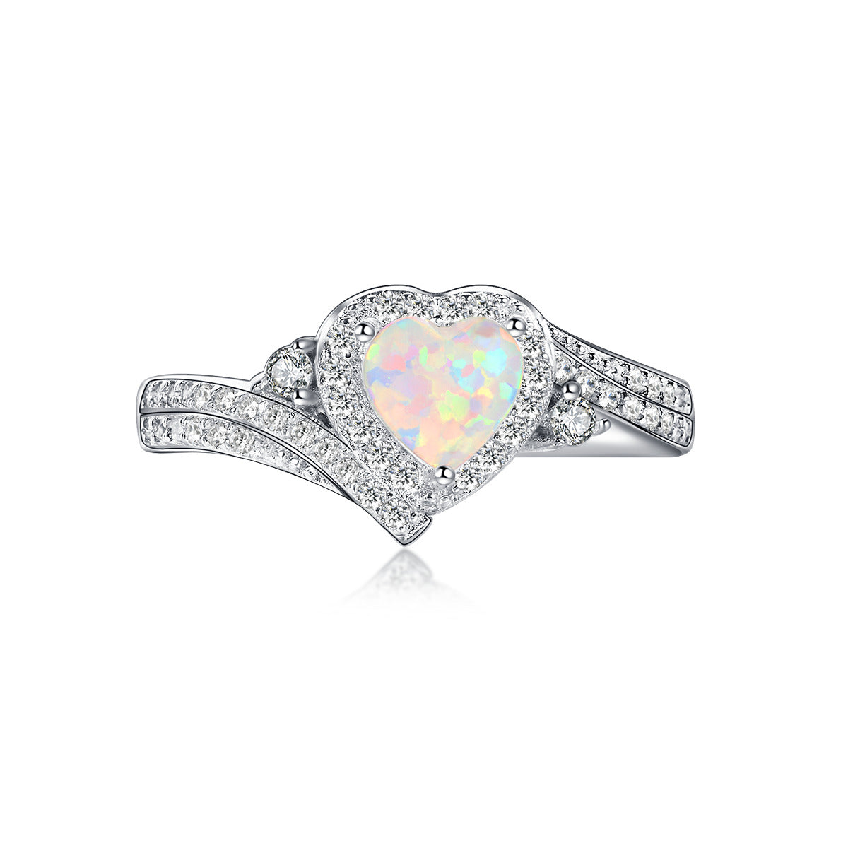 Amour Opal Halo Heart-Cut Ring Sterling Silver