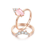 Adore Natural Rose Quartz Pear-Cut Sterling Silver Two-Piece Stackable Ring Set in Rose Gold