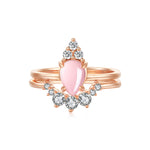 Adore Natural Rose Quartz Pear-Cut Sterling Silver Two-Piece Stackable Ring Set in Rose Gold