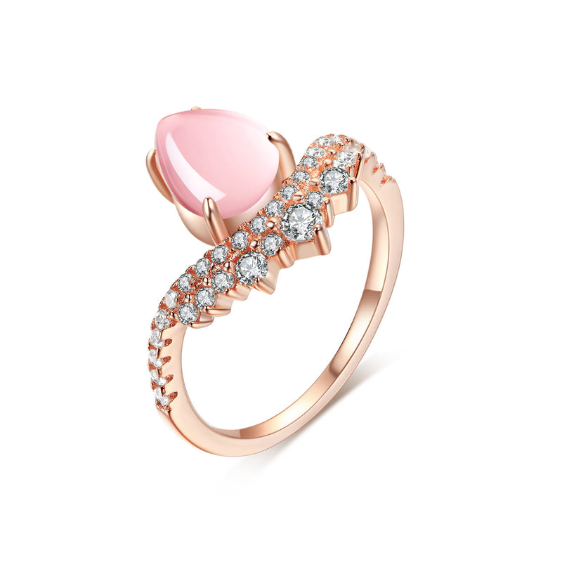 Loverly Natural Rose Quartz Pear-Cut Sterling Silver Ring in Rose Gold