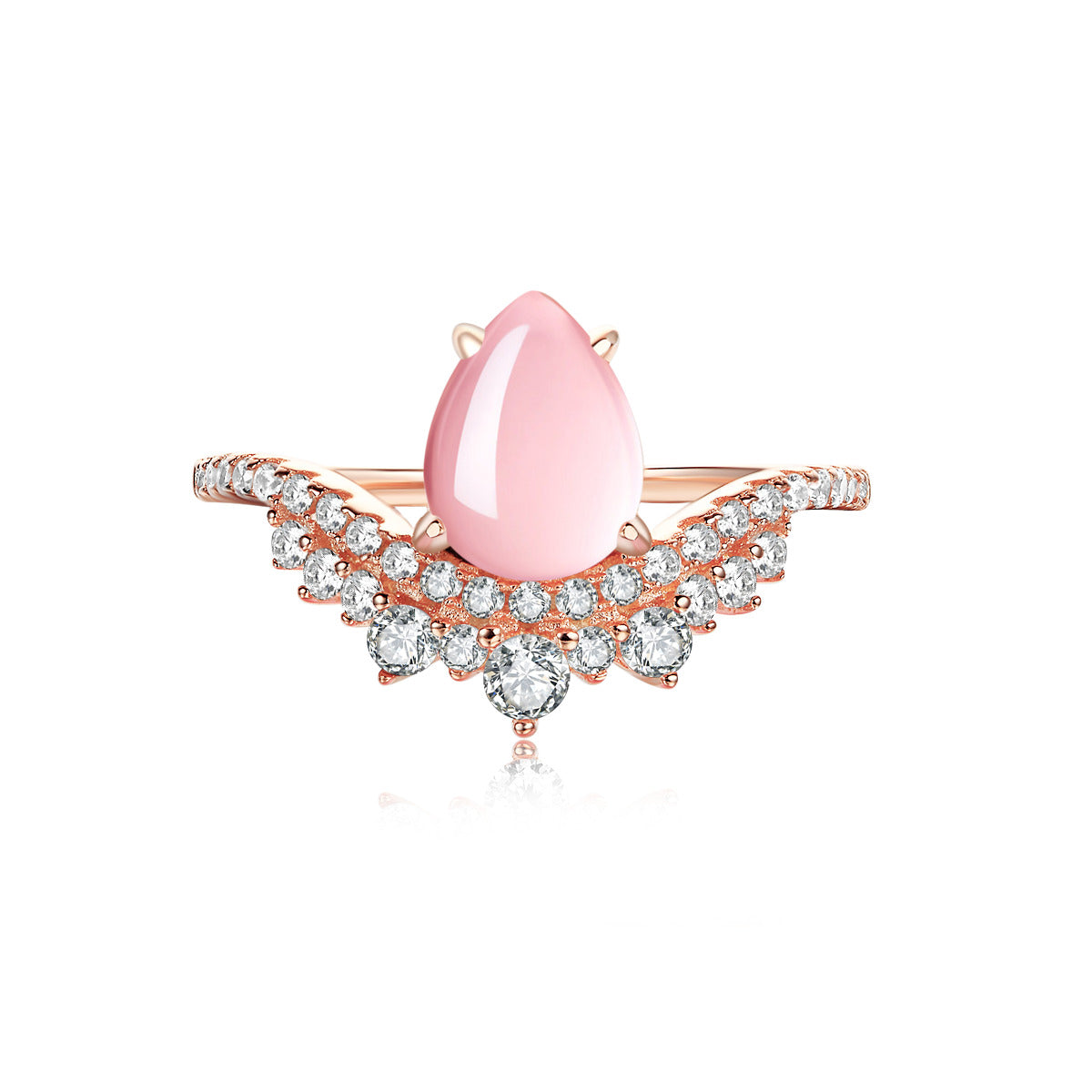 Loverly Natural Rose Quartz Pear-Cut Sterling Silver Ring Gold