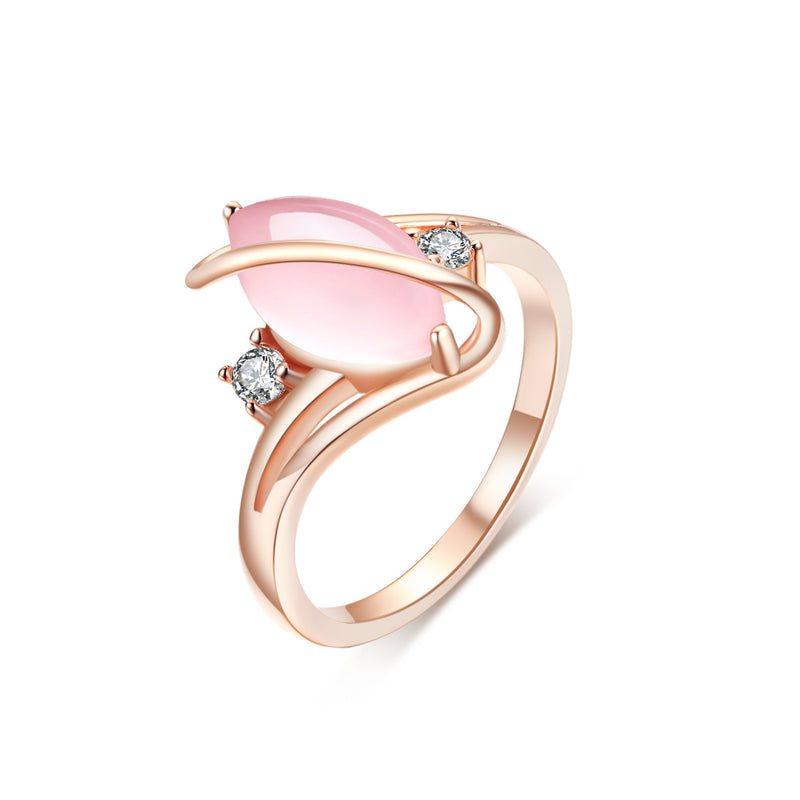 Revolve Natural Rose Quartz Marquise-Cut Sterling Silver Ring in Rose Gold