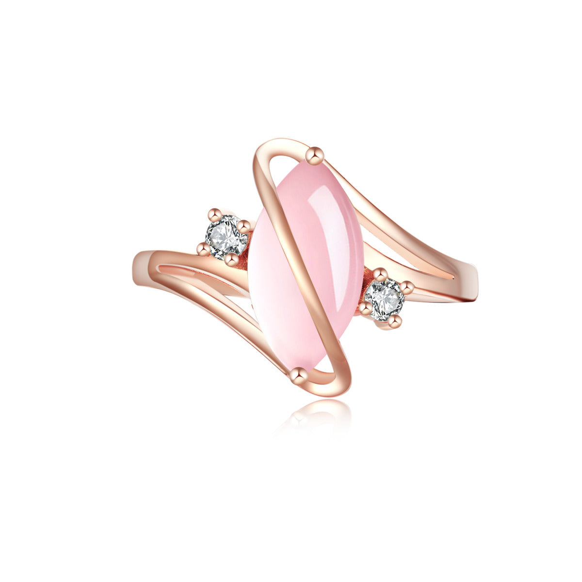 Revolve Natural Rose Quartz Marquise-Cut Sterling Silver Ring Gold