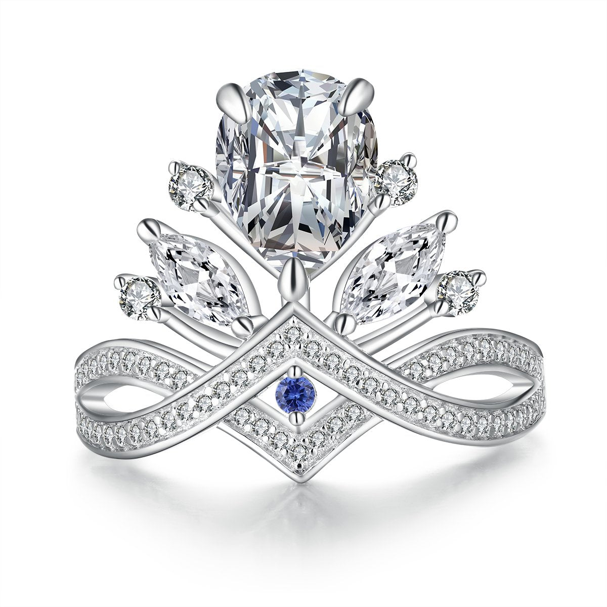 Diana Princess Crown Collection Pear Ring with Blue Sapphire Sterling Silver