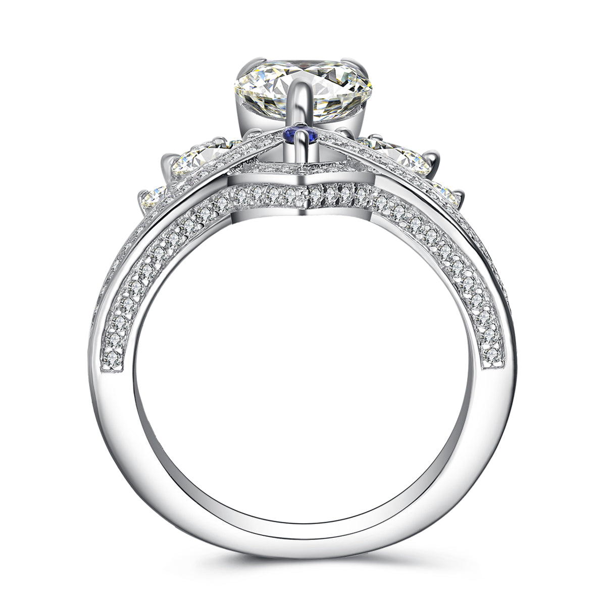 Diana Princess Crown Collection Pear Ring with Blue Sapphire Sterling Silver