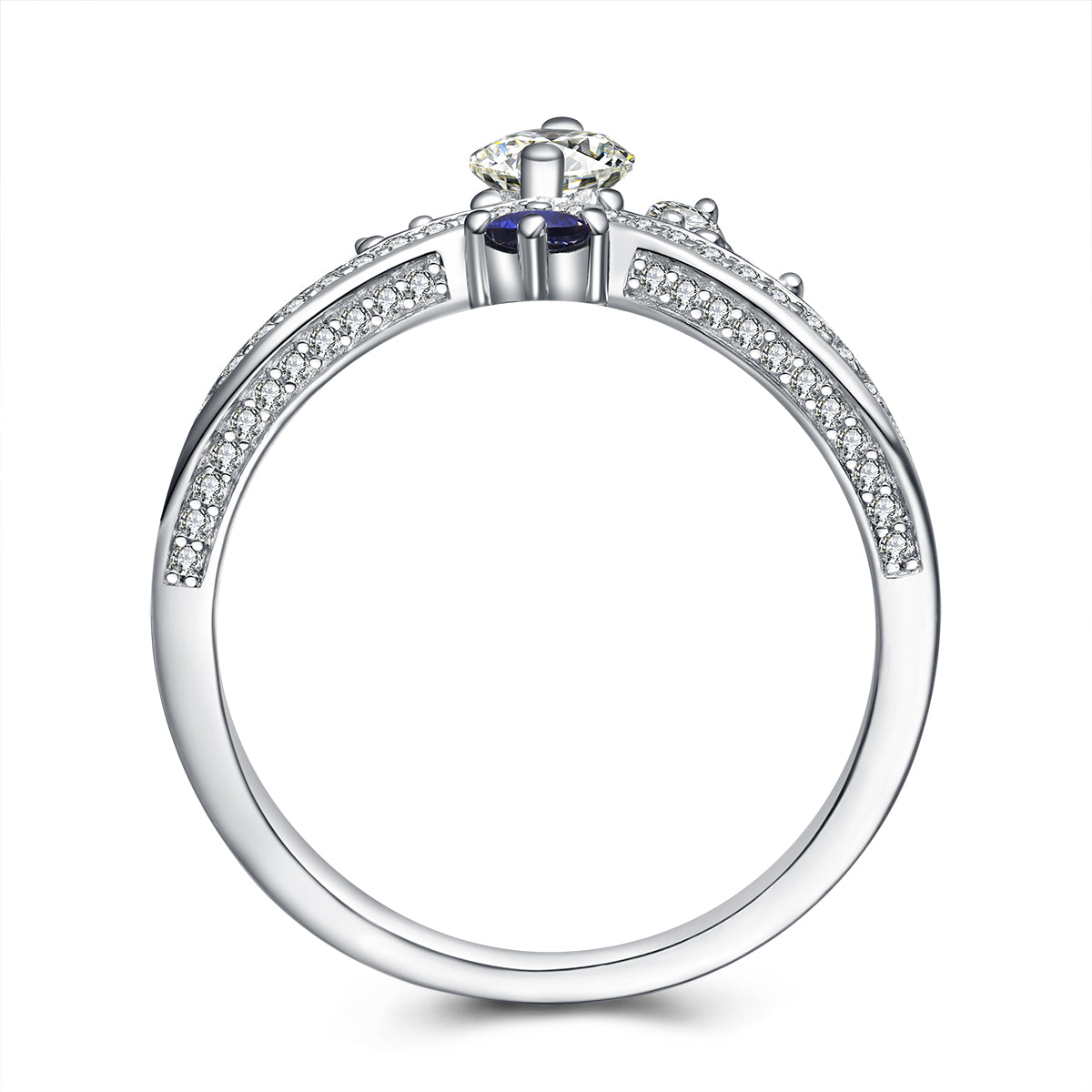 Belove Princess Crown Marquise Ring With Blue Sapphire Sterling Silver