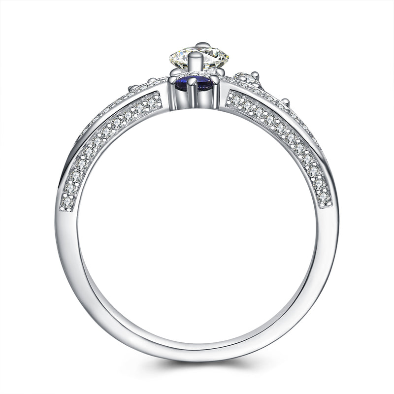 Belove Princess Crown Marquise Ring With Blue Sapphire in Sterling Silver