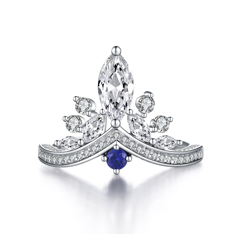 Belove Princess Crown Marquise Ring With Blue Sapphire in Sterling Silver