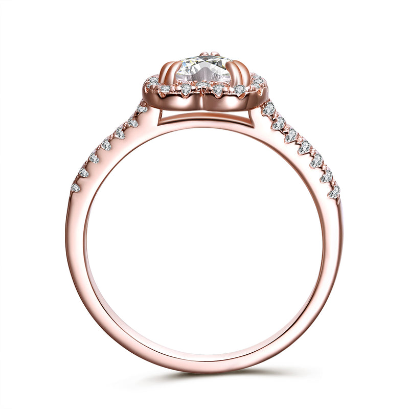 Be Mine Heart-Shape Halo Sterling Silver Ring in Rose Gold