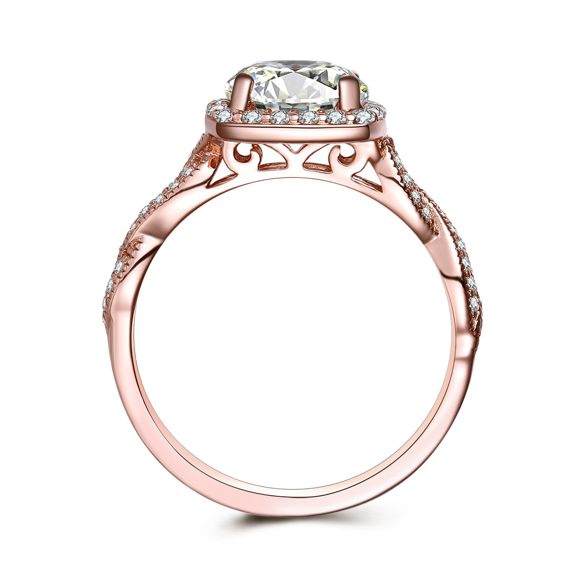 Amore Round Halo Infinity Twist Sterling Silver Ring Rose Gold