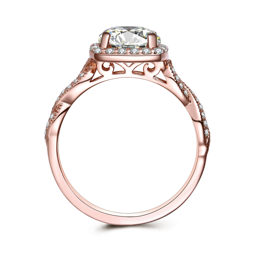 Amore Round Halo Infinity Twist Sterling Silver Ring in Rose Gold