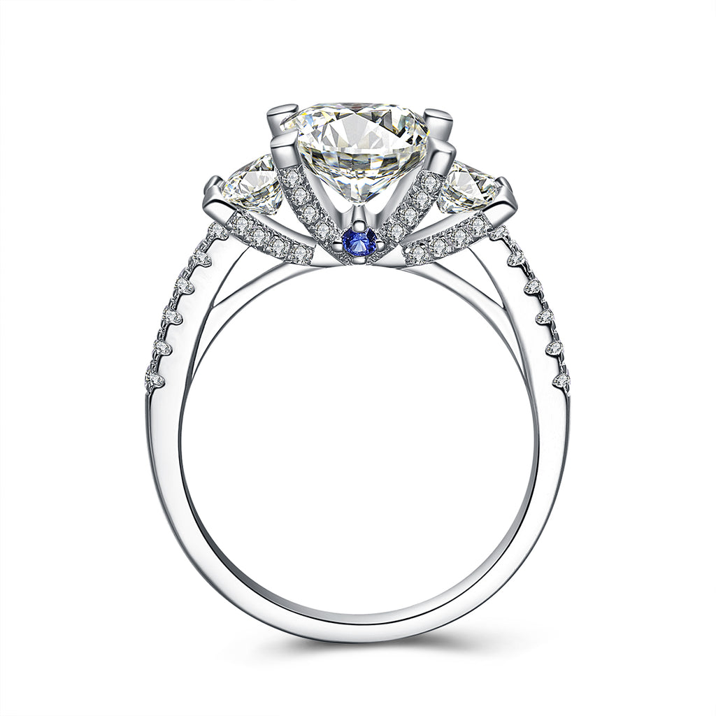 Trio Three Stone Princess-Cut Engagement Ring With Blue Sapphire Stone in Sterling Silver