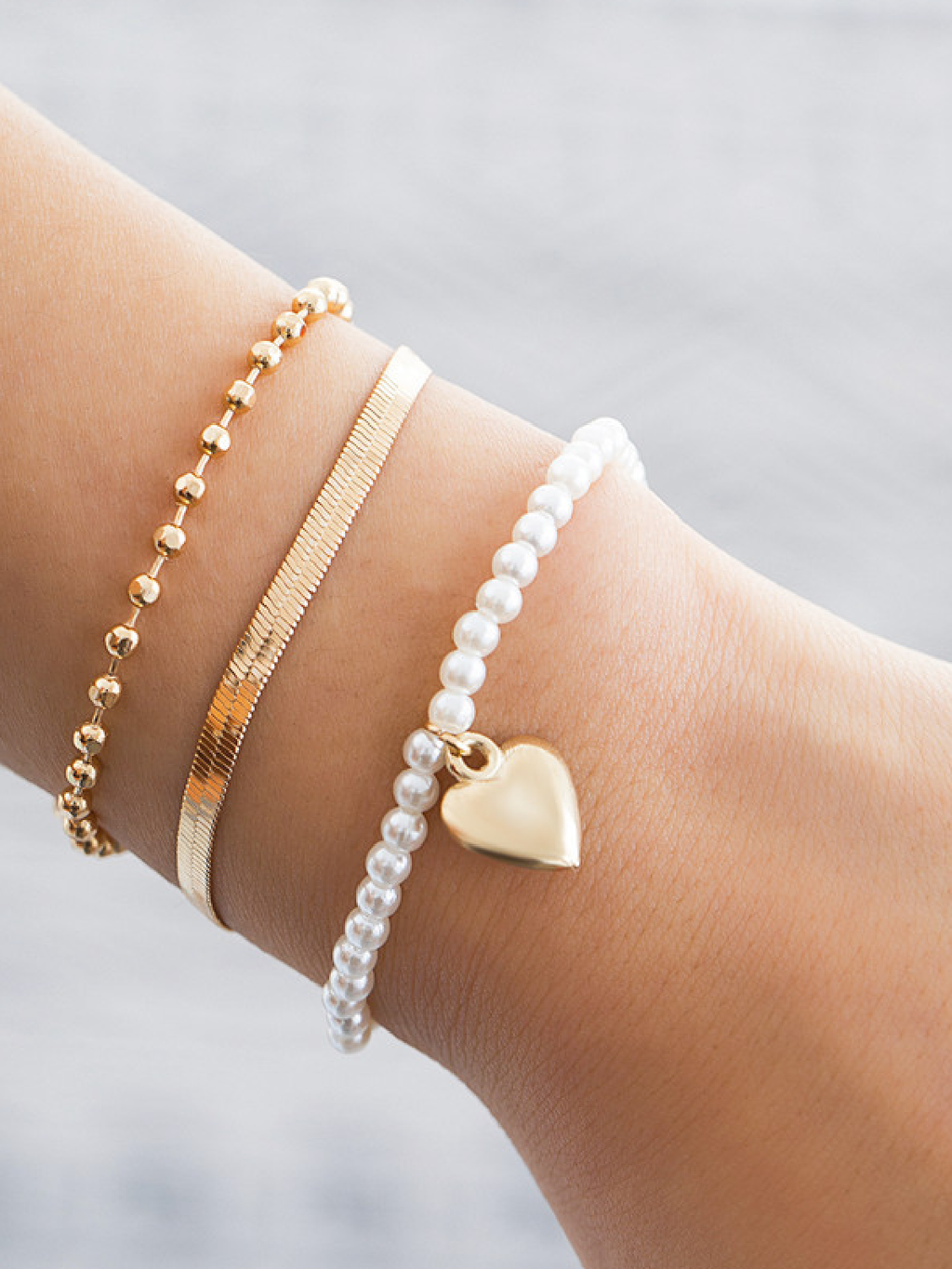Pearl Heart Bracelet Set