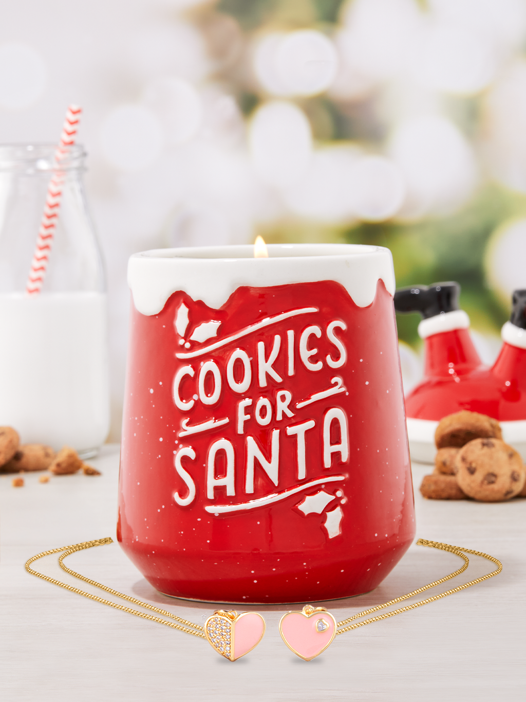 Santa Cookie Jar Candle - Pink & Gold Heart Necklace Collection