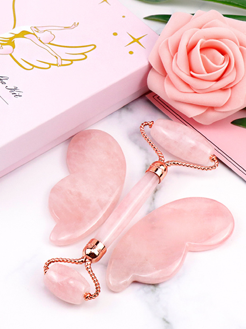 Pink Crystal Butterfly Jade Roller Set