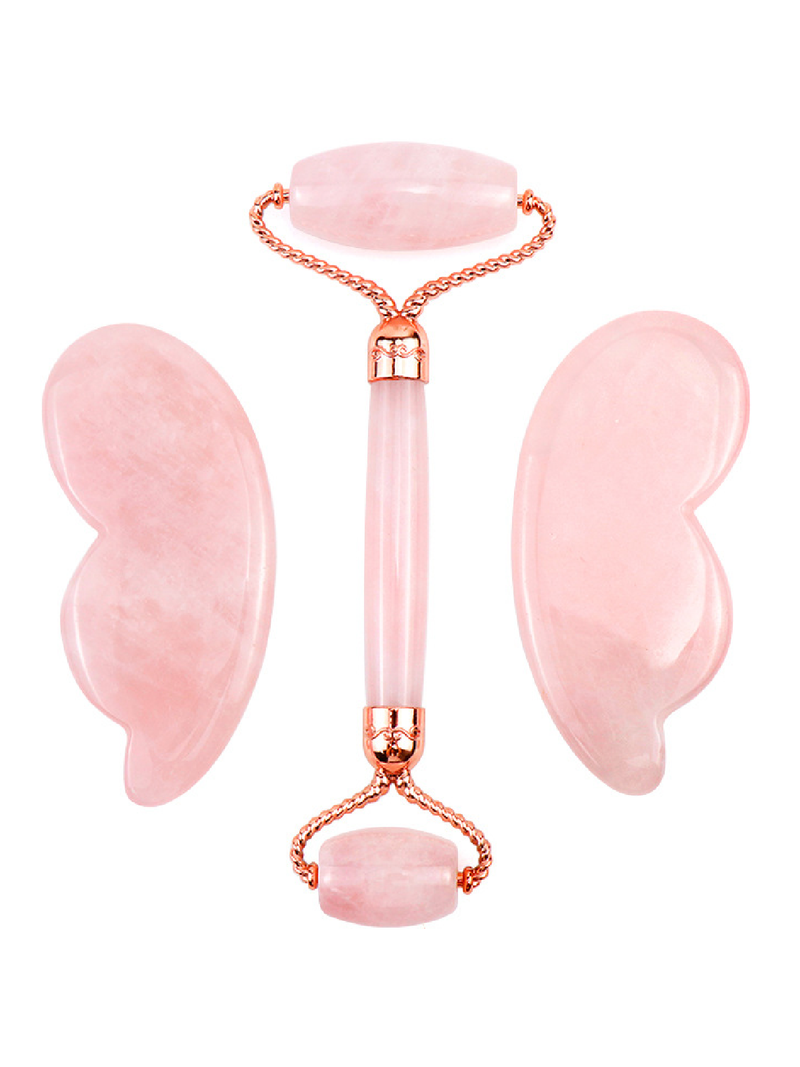 Pink Crystal Butterfly Jade Roller Set