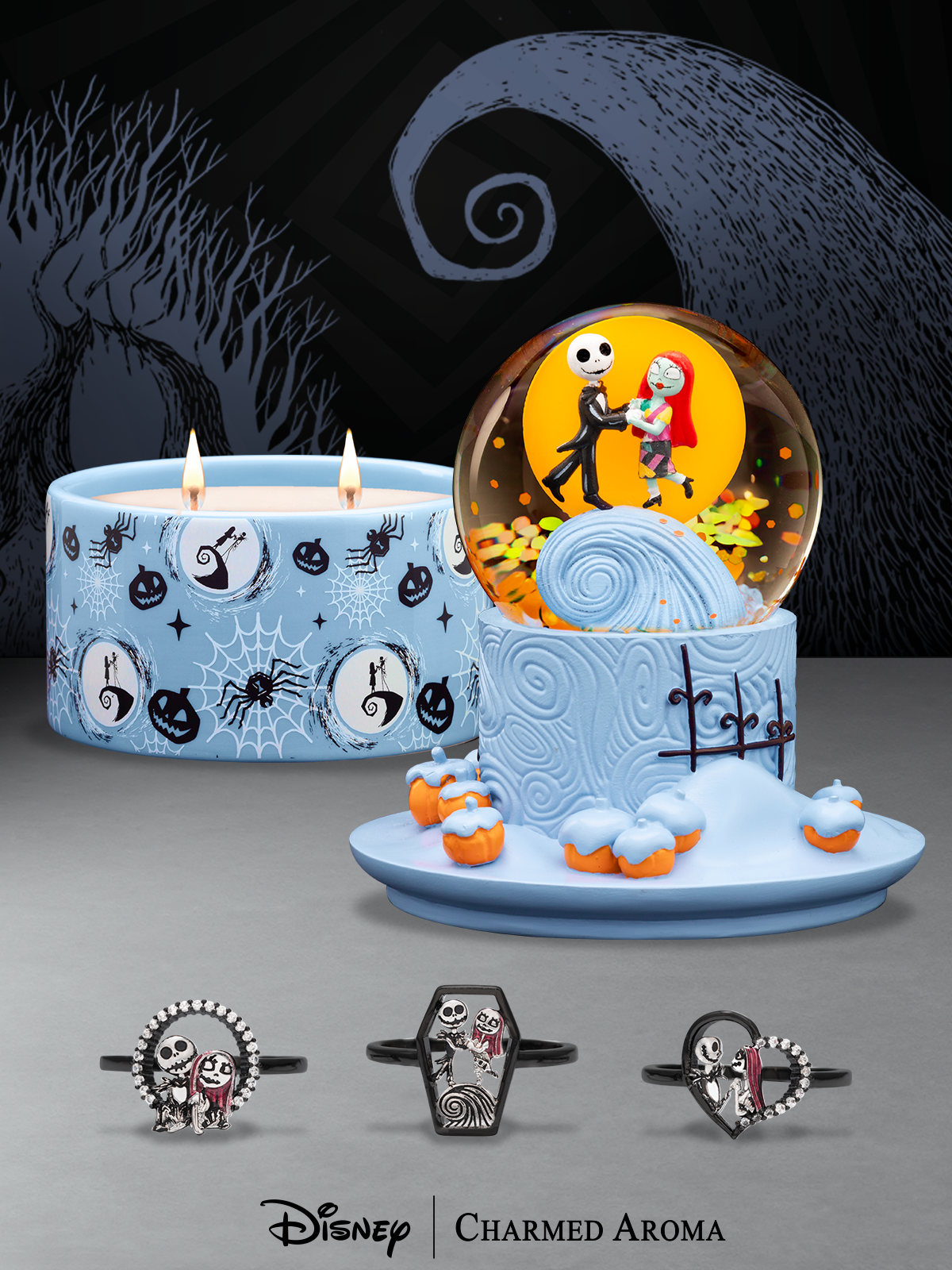 Disney® Nightmare Before Christmas Jack and Sally Snow Globe Candle & Jewelry Tray - Ring Collection